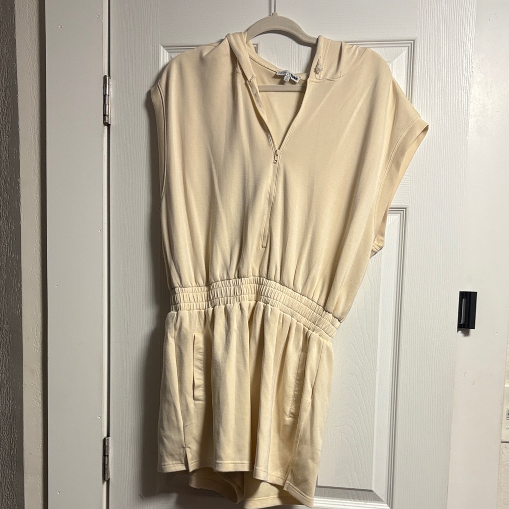 Fashion Nova Cream Hooded Jumpsuit